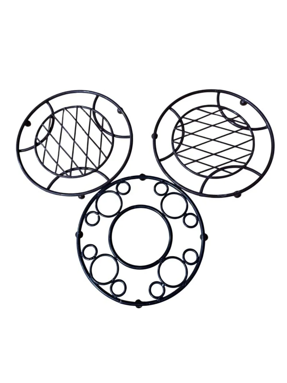 Metal Trivets Set 3 Decorative Round Iron Design Black Durable Kitchen Table Use